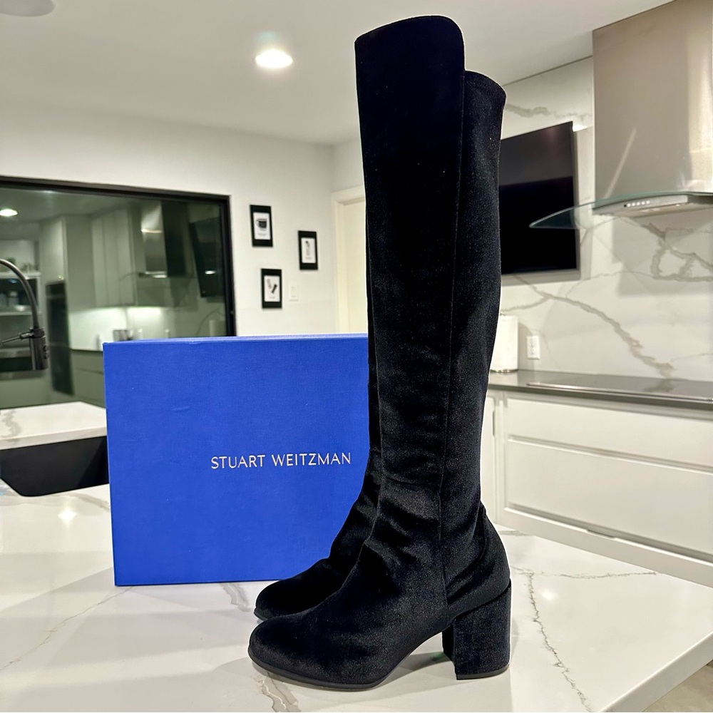 Stuart Weitzman Black Over-the-Knee Block Heel Boots - Picture 2 of 9